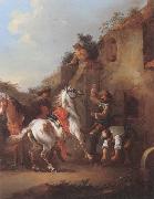 unknow artist Cavaliers halted at a farrier Sweden oil painting artist